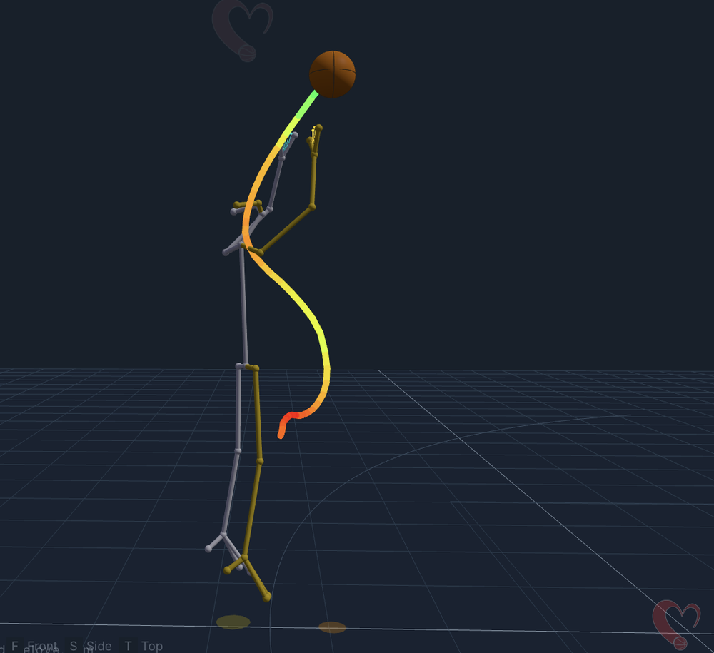 3D Hawkeye shot-capture skeleton with ball path