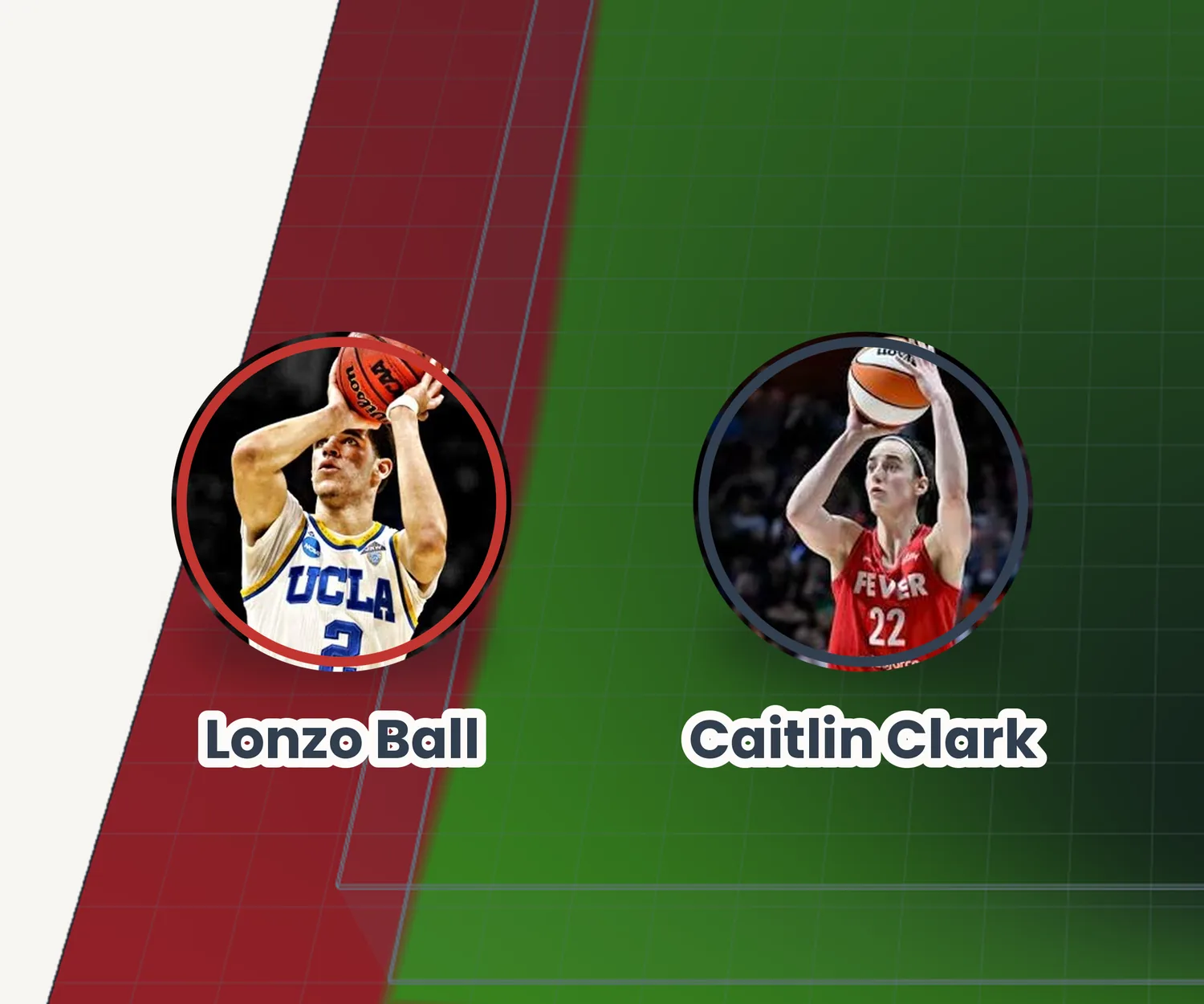 Caitlin Clark left of center in the green; Lonzo Ball on the left edge
