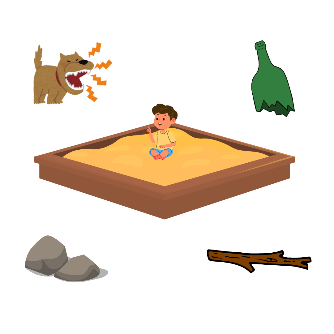 A child in the middle of the sandbox, safe from the dangers outside