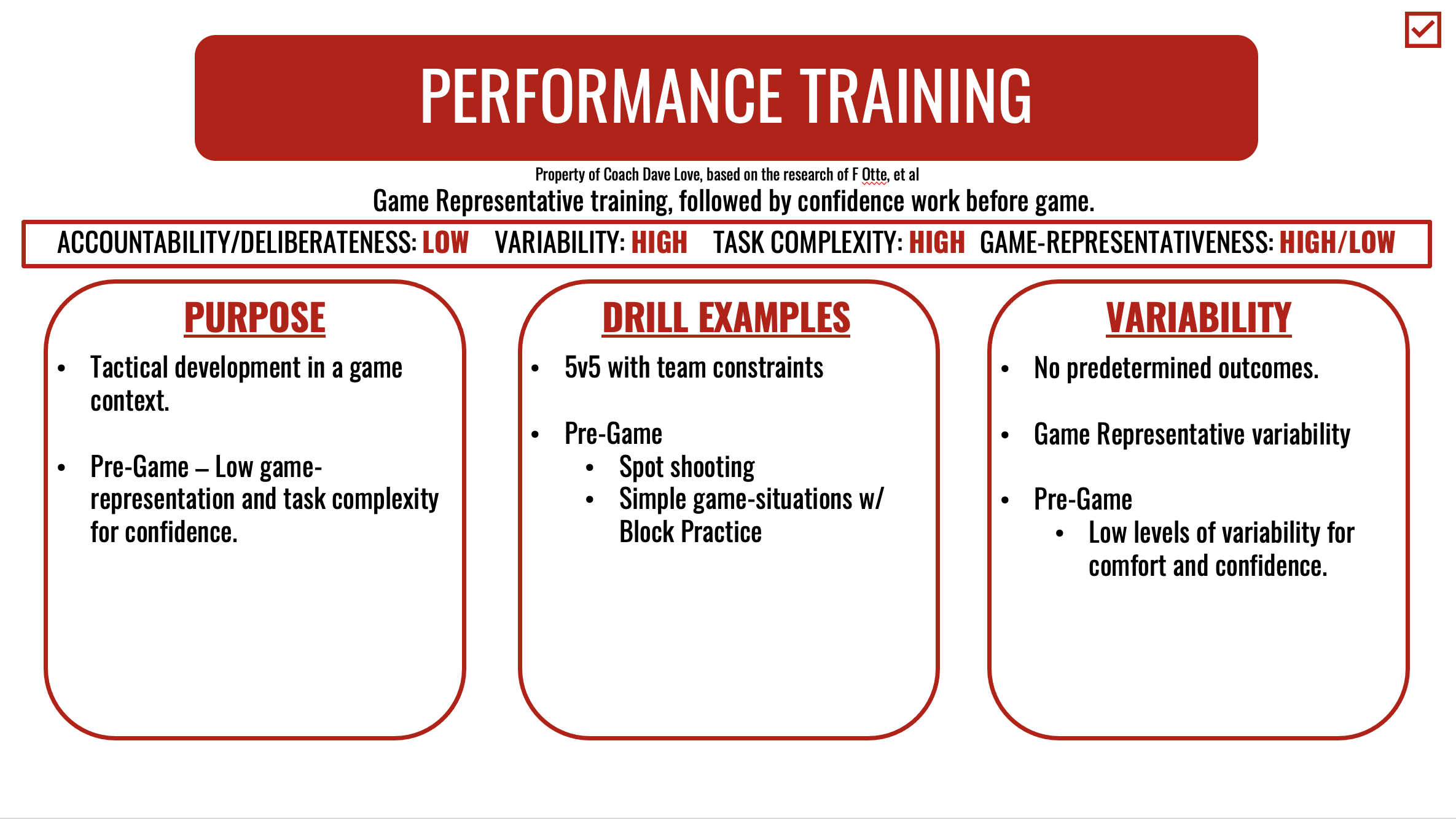 Performance Training: the most game-like phase.