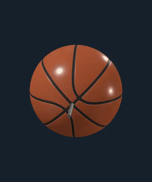 Side-profile view of a basketball spinning with a tilted axis that exits below and left of center.
