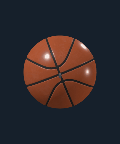 Side view of a basketball spinning, the axis exiting the middle of the ball.