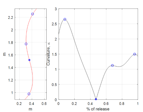 Profile view and curvature plot of a poor release