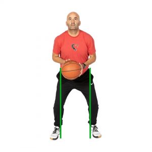 Basketball player feet hip width apart